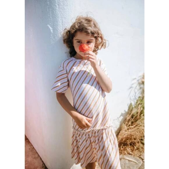 Soft Gallery Candy Stripe  girls ecru summer short sleeve dress size 12 - Picture 1 of 9